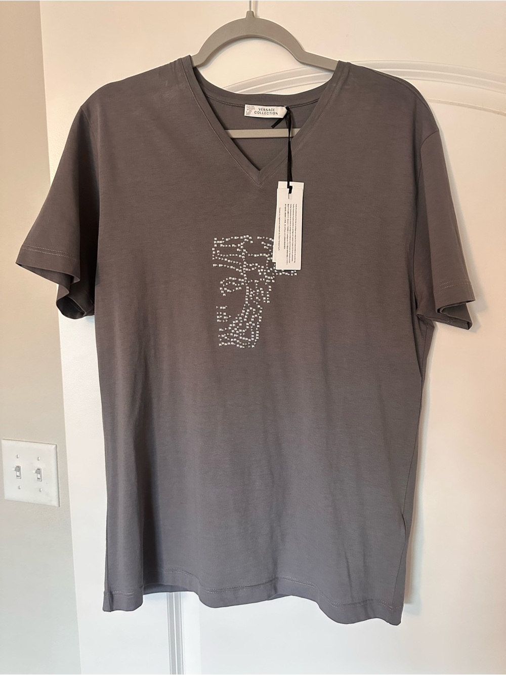 Versace Collection Men's Gray V-Neck Logo T-Shirt M